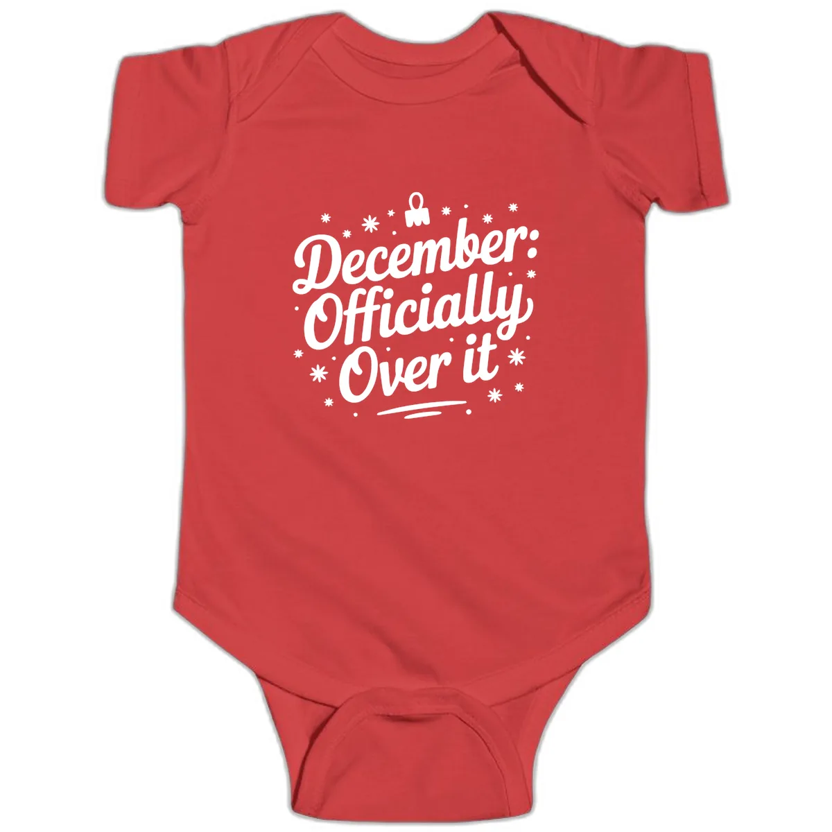 December Officially Over It Baby Onesie in Red